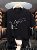 Men's T-Shirt Minimalist Line Art Cat Reaching Out Playful Hand Cat