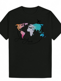 Men's T-Shirt Colorful World Map With Airplane Flying Over Continents