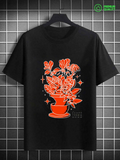 Men's T-Shirt Red Floral Blooms Radiating Light Over Ceramic Flowerpot