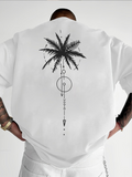 Men's T-Shirt Minimalist Geometric Shapes With Tropical Palm Tree Under Sunlight Palm Tree