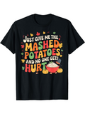 Men's T-Shirt Just Give Me The Mashed Potatoes With Cartoon Bowl Surrounded By Autumn Leaves
