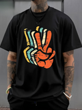 Men's T-Shirt Retro Striped Peace Hand Sign With Faded Vintage Colors