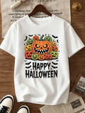 Men's T-Shirt Happy Halloween Colorful Pumpkins With Bats Under Spooky Night Pumpkin