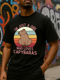Men's T-Shirt Im Just A Girl Who Loves Capybaras Vintage Sun With Cute Capybara Graphic