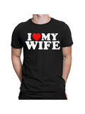 Men's T-Shirt I Love My Wife Bold White Letters With Red Heart Center Typography