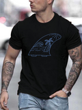 Men's T-Shirt Nighttime Island Palms With Lines And Surfboard Wave