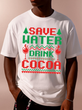 Men's T-Shirt Save Water Drink Cocoa With Playful Pixel Art Festive Holiday Motifs Cocoa