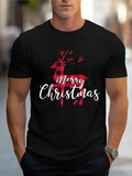 Men's T-Shirt Merry Christmas Red Plaid Reindeer Silhouette With Winter Holiday Festive Season Theme
