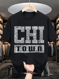Men's T-Shirt Abstract Typography Squares With Scattered Letters Over Solid Black Shirt