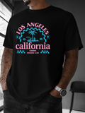 Men's T-Shirt Los Angeles Palm Trees With Coastal Summer Paradise Blue Details California
