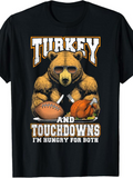 Men's T-Shirt Turkey And Touchdowns Bear With Football And Roasted Turkey