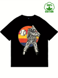 Men's T-Shirt Retro Sunset Colors With Astronaut Swinging Baseball Bat Astronaut