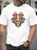 Men's T-Shirt Vibrant Mushroom Clusters Growing Out Of Grinning Human Skull