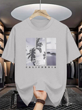 Men's T-Shirt California Scenic Beach With Palm Trees And Tranquil Ocean View