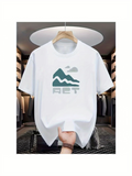 Men's T-Shirt ACT Stylized Mountain With Cloud Above Simple White T Shirt