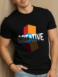 Men's T-Shirt Bold Colorful Block With Overlapping White Creative Typography