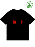 Men's T-Shirt Minimalist Red Outline Battery Icon On Black Tee