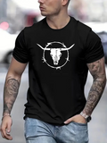 Men's T-Shirt Barbed Wire Framing A Bold Western Bull Skull