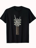 Men's T-Shirt Dark Stage Vibes With Guitar Neck And Skeletal Rock Hand