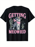 Men's T-Shirt Getting Meowied Adorable Tabby Cat Wearing Cowboy Hat In Desert Landscape