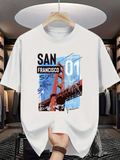 Men's T-Shirt San Francisco Skyline With Blue Sky And Iconic Bridge