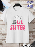 Men's T-Shirt The Best Lil Sister With Dotted Lines And Simple Crown Motif T Shirt