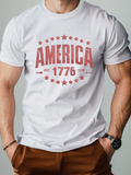 Men's T-Shirt America Est 1776 Surrounded By Red Stars Bold Text Shirt