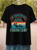 Men's T-Shirt Fishing Guide Service Summer Sunset Lake With Angler And Striped Horizon Fishing Camp