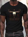 Men's T-Shirt Wild West Rustic Skull And Antlers Surrounded By Western Motifs