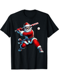 Men's T-Shirt Swinging Santa With Red Suit And Candy Cane Baseball Bat Santa Claus