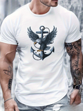 Men's T-Shirt Majestic Eagle With Spreading Wings Perched On A Nautical Anchor