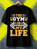 Men's T-Shirt The Gym Is My Life Bold Lettering With Barbell And Kettlebell Elements Fitness T Shirt