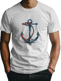 Men's T-Shirt Watercolor Paint Texture With Rusty Metal Chain Wrapped Anchor
