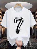 Men's T-Shirt Expressive Black Brushstroke Artistic Number Seven