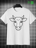 Men's T-Shirt Minimalist Black Line Art With Graceful Bold Outlines Cow