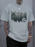 Men's T-Shirt Layered Green Mist With Dense Forest Pine Trees
