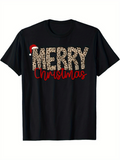 Men's T-Shirt Merry Christmas Leopard Print Pattern With Red Holiday Santa Hat