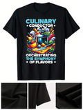 Men's T-Shirt Culinary Conductor Orchestrating Symphony Flavors With Colorful Kitchen Utensils Chef Hat