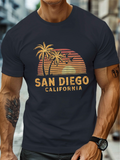 Men's T-Shirt San Diego California Vintage Sunset With Palm Trees Beach Scene