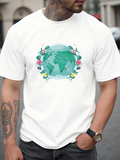 Men's T-Shirt Blooming Floral Arrangement Surrounding A Peaceful Green Blue Earth