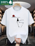 Men's T-Shirt Minimalist Cliffside Figure Watching The Setting Red Sun