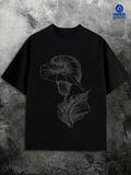 Men's T-Shirt Subtle Linework Botanical Leaves Flourishing On Black T Shirt