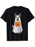 Men's T-Shirt Halloween Pumpkin Basket With Dog In Ghost Costume