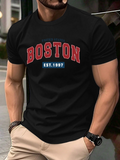 Men's T-Shirt Boston Red Letters With Blue Highlighted Year City Name