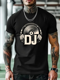 Men's T-Shirt DJ Lettering With Headphones Over Vinyl Record Under Studio Lights