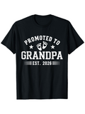 Men's T-Shirt Promoted To Grandpa Bold White Letters With Baby Footprints Graphic