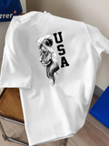 Men's T-Shirt USA Monochrome Artistic Mane Under Bold Black Typeface Lion