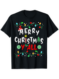 Men's T-Shirt Merry Christmas Yall Festive Holiday Lights Candy Cane Tree T Shirt