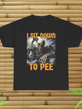 Men's T-Shirt I Sit Down To Pee With Lightning Among Stormy Night Skeleton