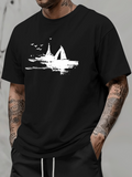 Men's T-Shirt Birds Flying Over Calm Water With Sailboat Reflection